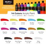Nicpro 14 Color Acrylic Paint Set for Art