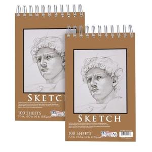 U.S. Art Supply 5.5"x8.5" Spiral Sketch Book 2-Pack