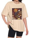 Beige Floral Graphic Oversized T-Shirt for Women