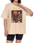 Beige Floral Graphic Oversized T-Shirt for Women