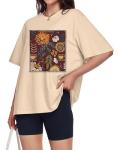 Beige Floral Graphic Oversized T-Shirt for Women