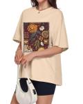 Beige Floral Graphic Oversized T-Shirt for Women