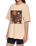 Beige Floral Graphic Oversized T-Shirt for Women