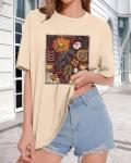 Beige Floral Graphic Oversized T-Shirt for Women