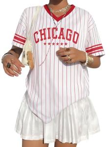 Striped V Neck Graphic Tee for Women