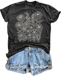 Cute Boho Floral Graphic Tee for Women