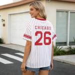 Striped V Neck Graphic Tee for Women