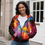 Art Oil Painting Long Sleeve Zip-Up Hoodie