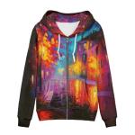 Art Oil Painting Long Sleeve Zip-Up Hoodie