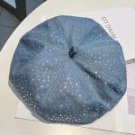 Denim Beret Hat with Studded Crystals for Artists