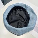 Denim Beret Hat with Studded Crystals for Artists