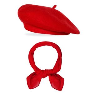 Red Beret Hat and Scarf Set for Artists