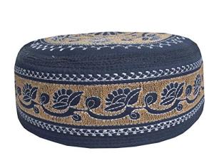 Blue Hand Embroidered Kufi Beanie Hat