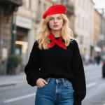 Red Beret Hat and Scarf Set for Artists