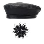 Black PU Leather Beret with Rhinestones for Artists