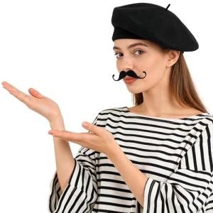 Adult French Beret Hat and Mustache Costume Set