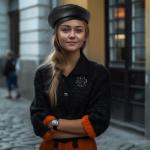 Black PU Leather Beret with Rhinestones for Artists