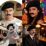 Adult French Beret Hat and Mustache Costume Set