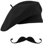 Adult French Beret Hat and Mustache Costume Set