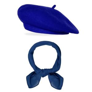Mifengda Blue French Beret Hat Set with Scarf