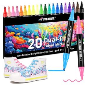 20-Color Dual Tip Fabric Markers for Clothing