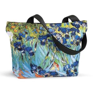 Iris Garden Tote Bag with Zipper Closure