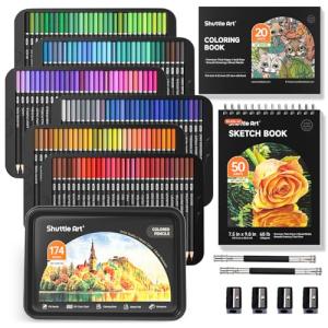 Shuttle Art 174 Colored Pencils Set with Accessories