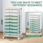 8-Drawer Storage Cart with Wooden Top and Green Accents