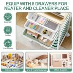8-Drawer Storage Cart with Wooden Top and Green Accents