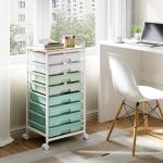 8-Drawer Storage Cart with Wooden Top and Green Accents