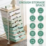 8-Drawer Storage Cart with Wooden Top and Green Accents