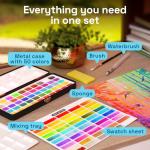 50 Color Watercolor Paint Set with Palette and Brush