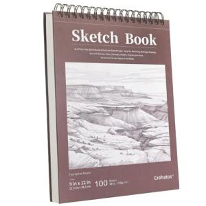 Crehatos Top Spiral Sketch Pad, 100 Sheets
