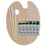 Wood Painting Palette Set with Acrylic Paint Tubes and Brushes
