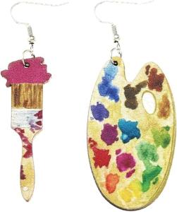 Bohemian Wooden Paint Palette Charm Earrings