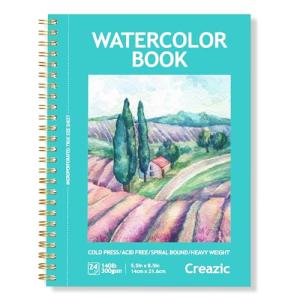 Creazic Watercolor Paper Pad, 24 Sheets, Spiral Bound
