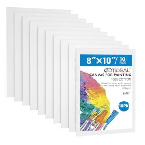 10-Pack 8x10 Inch Gesso Primed Canvas Boards