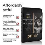 Prina 50 Piece Drawing Set with Sketchbook and Pencils