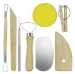 8-Piece Pottery Tool Set with Wooden Sculpting Tools