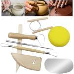 8-Piece Pottery Tool Set with Wooden Sculpting Tools