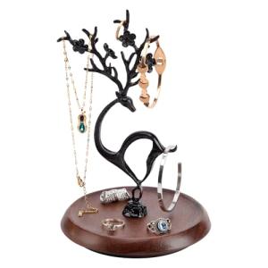 Antlers Jewelry Organizer Stand with Wooden Tray