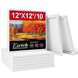 12x12 Inch Stretched Canvas for Painting, 10 Pack