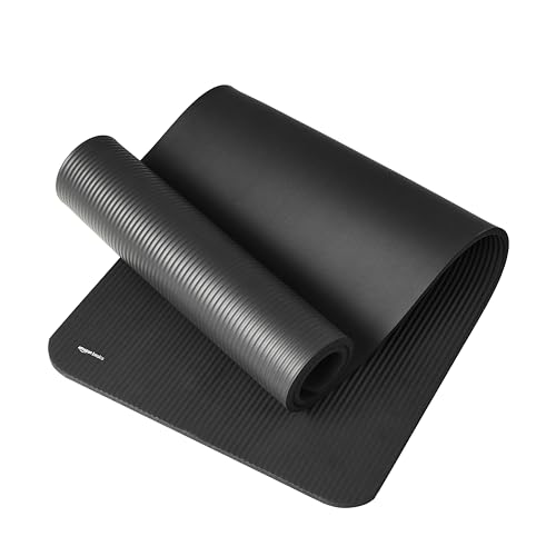 Extra Thick Black Yoga Floor Mat with Strap