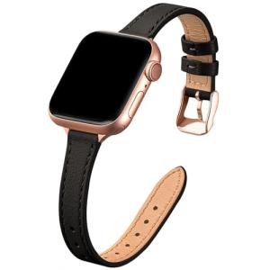 STIROLL Slim Leather Apple Watch Band - Black Rose Gold