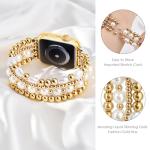 AIRSPO Gold Beaded Bracelets Compatible for Apple Watch Band 38mm 40mm 41mm 42mm 44mm 45mm Women, Fashion Handmade Dressy iPhone Watch Bands Elastic Strap for iWatch Series SE 8 7 6 5 4 3 2 1 (Gold, 38mm/40mm/41mm-S(5.3"-6.2"))