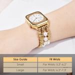 AIRSPO Gold Beaded Bracelets Compatible for Apple Watch Band 38mm 40mm 41mm 42mm 44mm 45mm Women, Fashion Handmade Dressy iPhone Watch Bands Elastic Strap for iWatch Series SE 8 7 6 5 4 3 2 1 (Gold, 38mm/40mm/41mm-S(5.3"-6.2"))