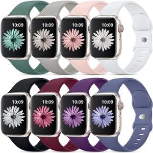 DaQin 8 Pack Sport Bands Compatible with Apple Watch Band 40mm 41mm 42mm 44mm 45mm 46mm 49mm 38mm for Women Men, Soft Silicone Waterproof Strap for iWatch Series 11 10 9 8 7 6 5 4 3 2 1 SE Ultra
