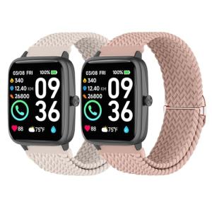 2 Pack Braided Elastic Bands for IDW13,IDW16,IDW19 Smartwatch, 22mm Soft Nylon Straps for Fitpolo IDW13/Woneligo W13/FITVII HM57, TOOBUR/ENOMIR/MILOUZ/Gydom/Faweio/Amzhero/Tensky IDW19 Watch Women Men