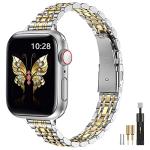 MioHHR Slim Metal Band Compatible with Apple Watch Band 42mm(Series 11 10) 41mm(Series 9 8 7) 40mm(Series 6 5 4 SE3/2/1) 38mm(Series 3 2 1),Stainless Steel iWatch Bands for Women,Silver/Gold