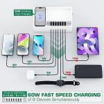 Bamboo Wireless Charging Station Multiple Devices - Qi Certified Fast Wireless Charger & 7 USB Ports Wood Charging Station for Phones, Tablets, Smart Watches & Earbuds (White)